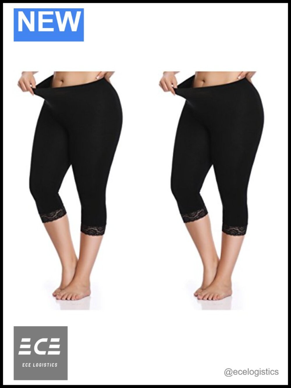 Plus Size Lace Trim Capri Leggings Stretch Crop Tights